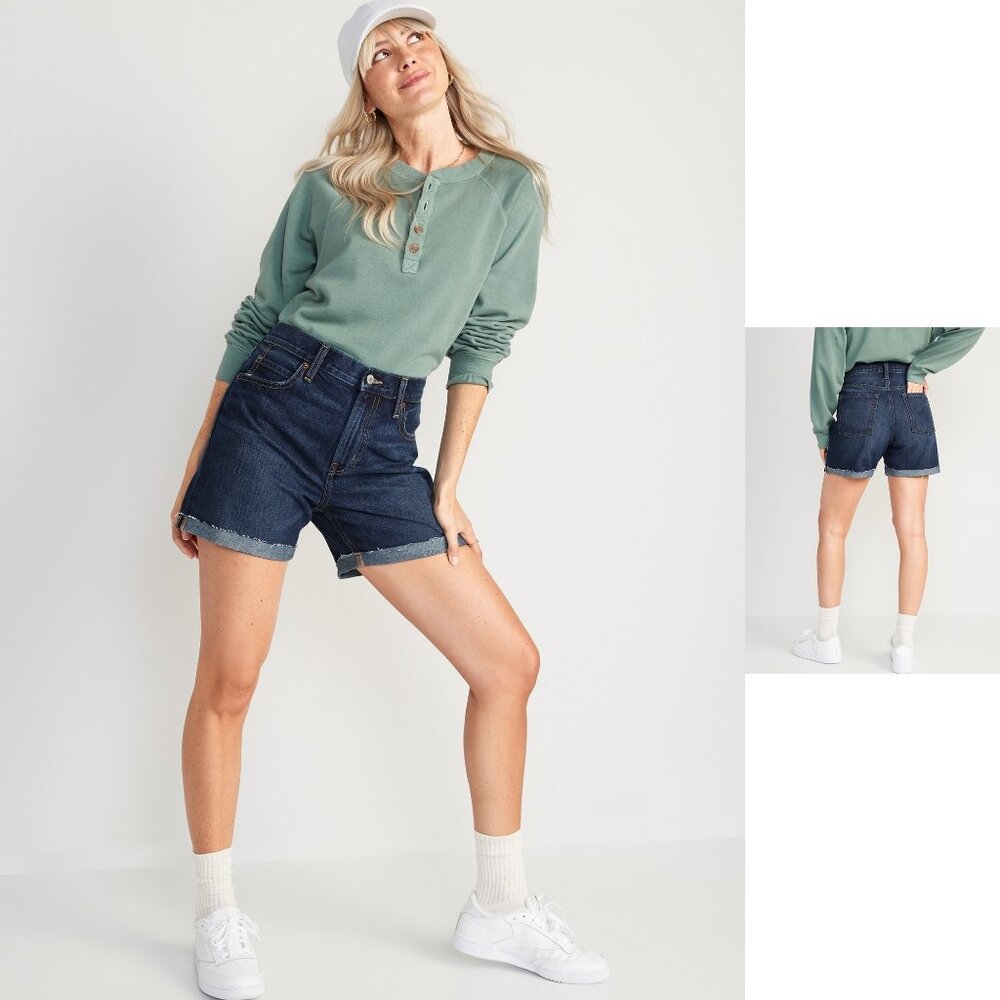 OLD NAVY high-rise slouchy straight jean shorts with cuffed hem (sz16)